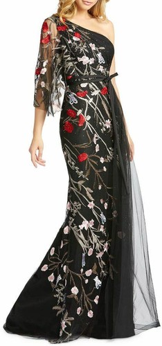 NEW Mac Duggal Embellished One Shoulder Gown in Black   Size 2 #D5678