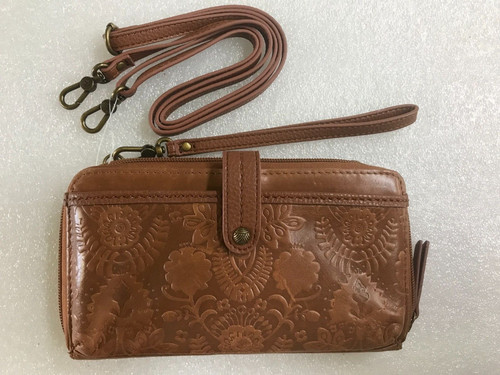 The Sak Iris Leather Floral Wristlet Handbag Purse Wallet Strap Crossbody