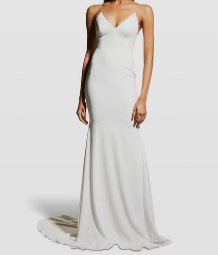$2800 Alex Perry Women's White Luce Crepe Trumpet Gown Dress Size 16