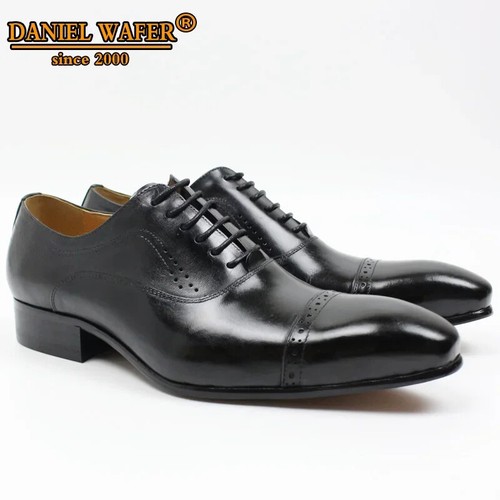 VICENZA SHOES Genuine Leather Oxford Dress Shoes Men Lace Up Cap Toe Shoes Oxfords Formal Shoe