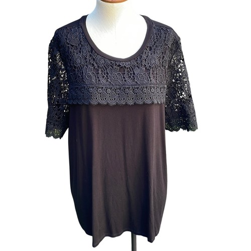 Adrianna Papell Blo Black Crochet Embellished Tops Women's XXL