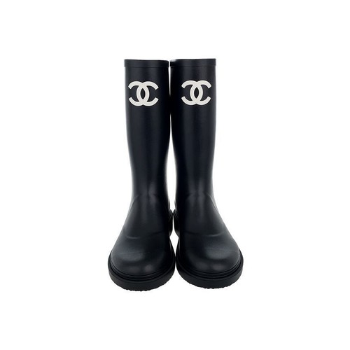 Stivali da pioggia CHANEL CC logo gomma 37 nero 5ET0667 133626125