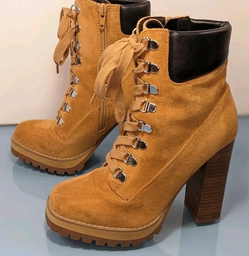 STEVE MADDEN Stivaletti vintage Y2K taglia 6 5 cammello punta quadrata plateau suola a strappo tacco timbri