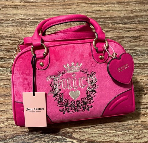 Borsa Juicy Couture rosa velluto borsa a mano borsa a tracolla Bowler