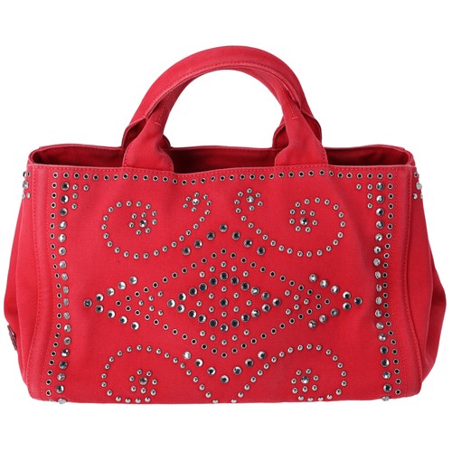 Borsa tote PRADA Canapa BN2642 tela rossa pietre rosse