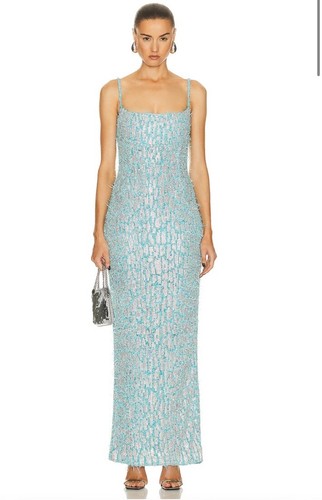 Rachel Gilbert Tilly Gown Blue Crystal Feather 1 NWT $3495