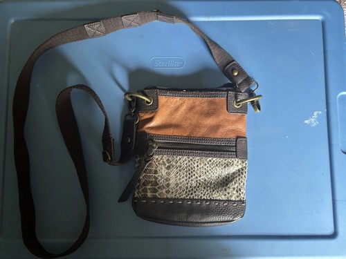 The Sak Pax Leather Purse Crossbody Satchel Bag Snakeskin Python Brown Small