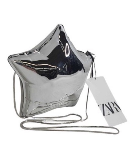 ZARA NUOVA BORSA DONNA MINAUDIÈRE A FORMA DI STELLA ARGENTO REF: 6451 210