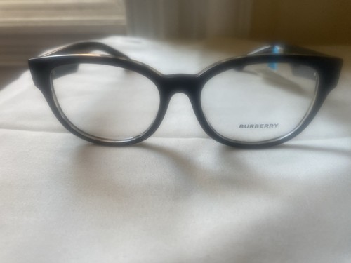 New Burberry Reading Glasses B2410 4121 53/17/140 Blk On Checked Crystal Frames