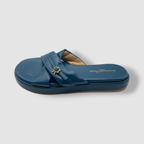 Scarpe sandalo donna Gianvito Rossi blu nastro incrociato slide taglia 40