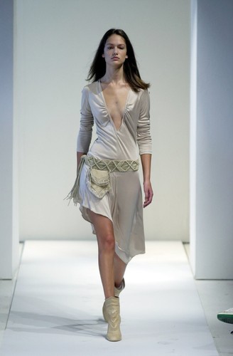 Callaghan Balenciaga Ghesquiere Primavera 2001 Jersey Champagne Abito asimmetrico
