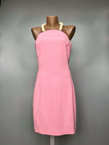 Abito da cocktail MOSCHINO economico e chic rosa con bretelle e perline taglia S