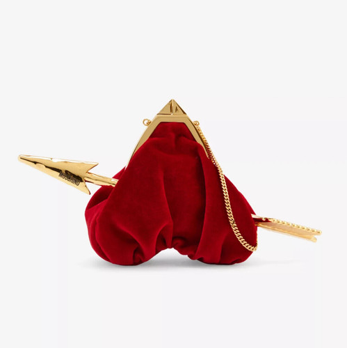 AW22 MOSCHINO Couture Jeremy Scott Heart & Arrow Red Velvet G Chain Purse Bag