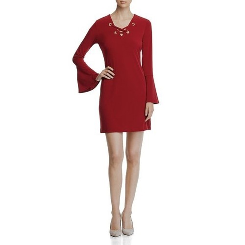 Mini abito da donna nuovo con etichette taglia media MICHAEL Michael Kors marrone grommet collo allacciato