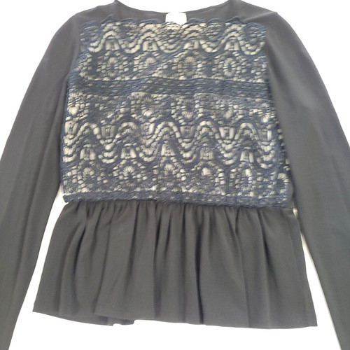 Top rosso Valentino pizzo peplo XL blusa nera romantica goth italia misto spandex