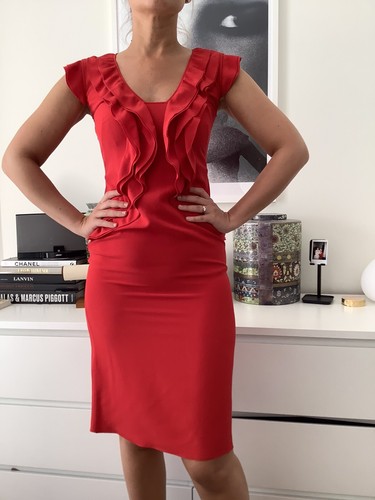 Abito da cocktail VALENTINO (£1850) 100% rosso seta arricciato taglia IT 40 S UK 8 US 4
