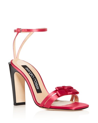 Sergio Rossi 258269 sandali donna raso fiocco cinturino alla caviglia rosa rosso taglia 38 5 M