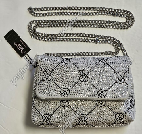 UNDERCOVER VICTORIA SECRET MICRO CROSSBODY BAG   RHINESTONE   SILVER   NEW ip