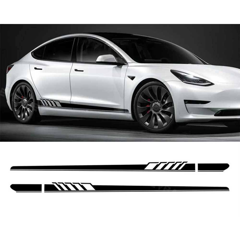 TESLAUNCH Side Skirt Decal DIY Sticker Side Body Racing Stripe Sticker For Tesla Model 3/Y/S/X