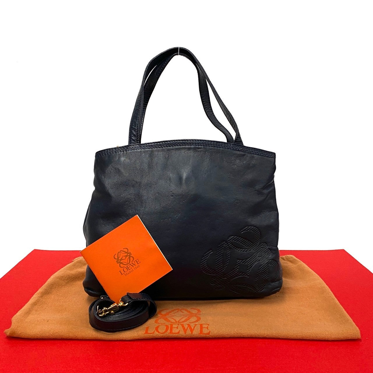 LOEWE Shoulder Bag leather Navy Anagram logo mens(Unisex) Used Authentic