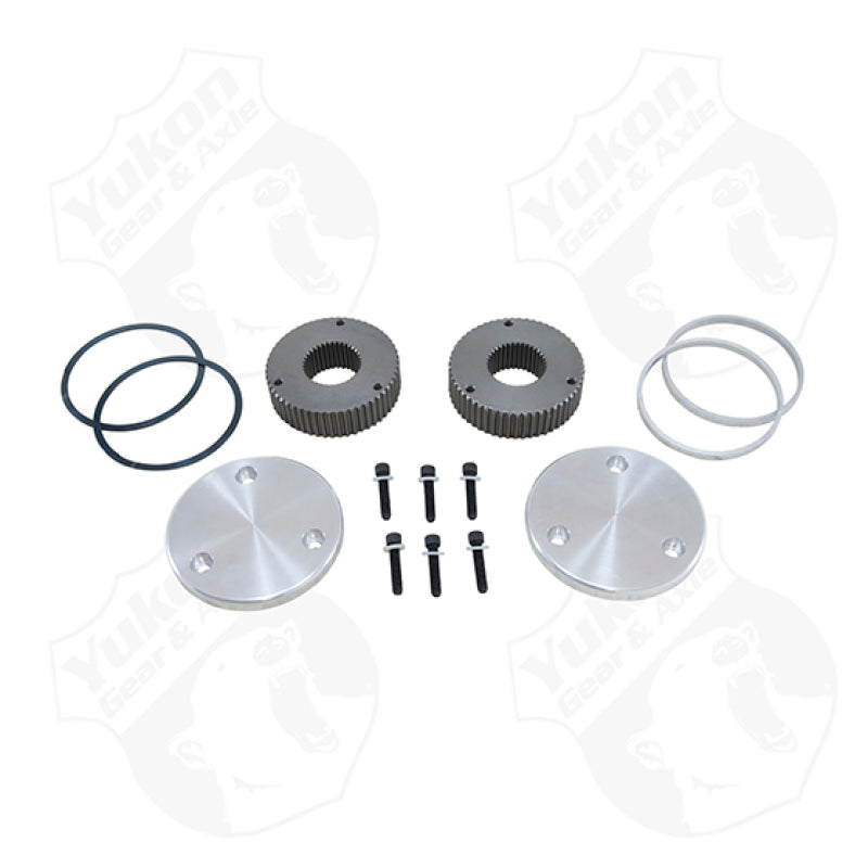 YUKON GEAR & AXLE Yukon Gear Hardcore Drive Flange Kit For Dana 44 / 19 Spline Outer Stubs. Yukon Engraved Caps