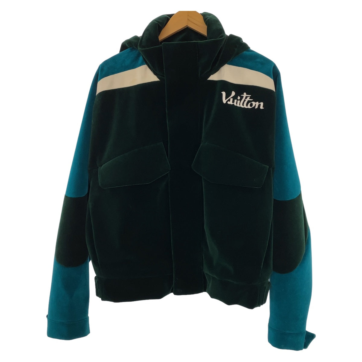 LOUIS VUITTON Blouson RM222 PR2 HNB95E Velor Green Blue Windbreaker Blouson 22AW Technical Taped Velour mens 46 Used Authentic