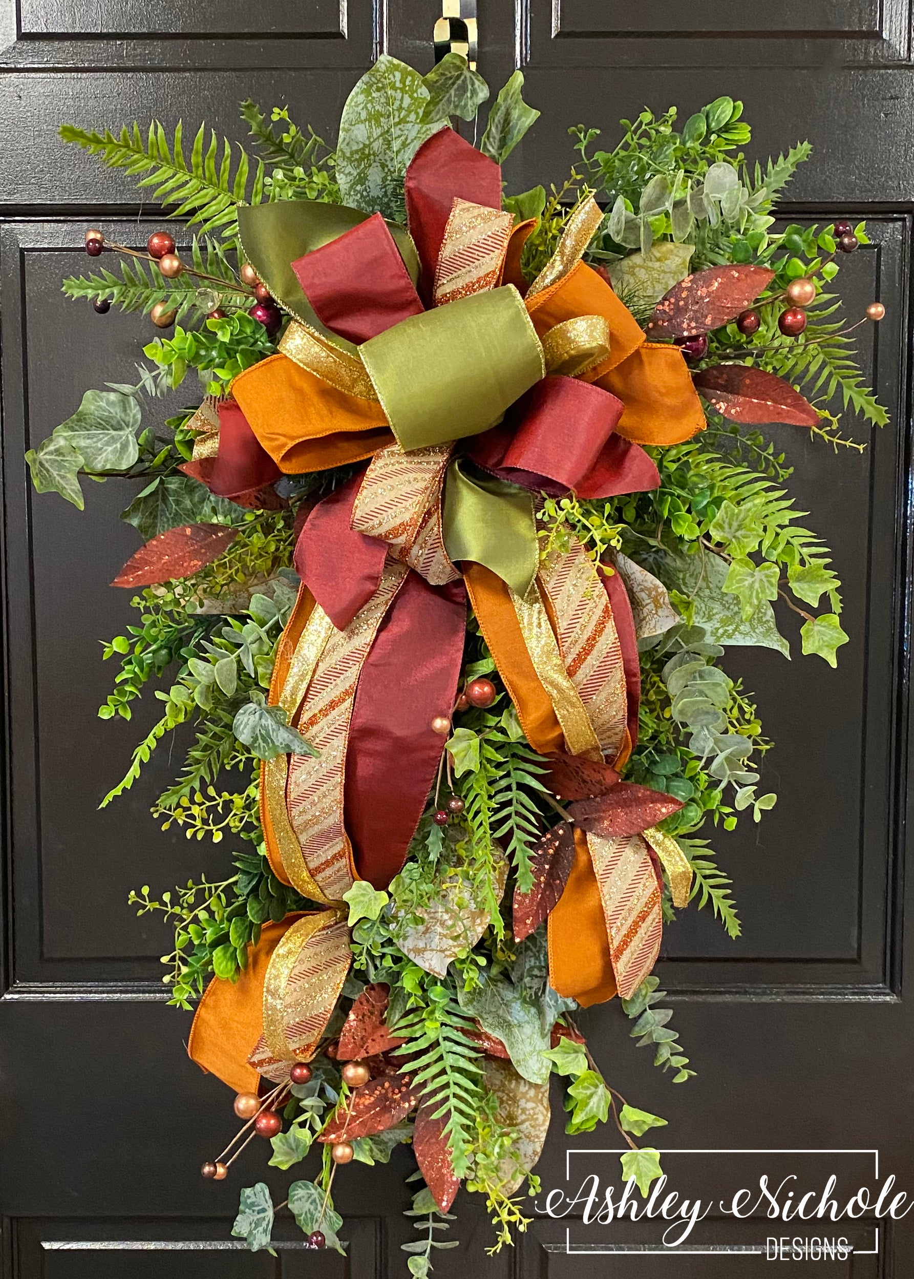 ASHLEYNICHOLE DESIGNS Elegant Fall Greenery Teardrop Swag   24"