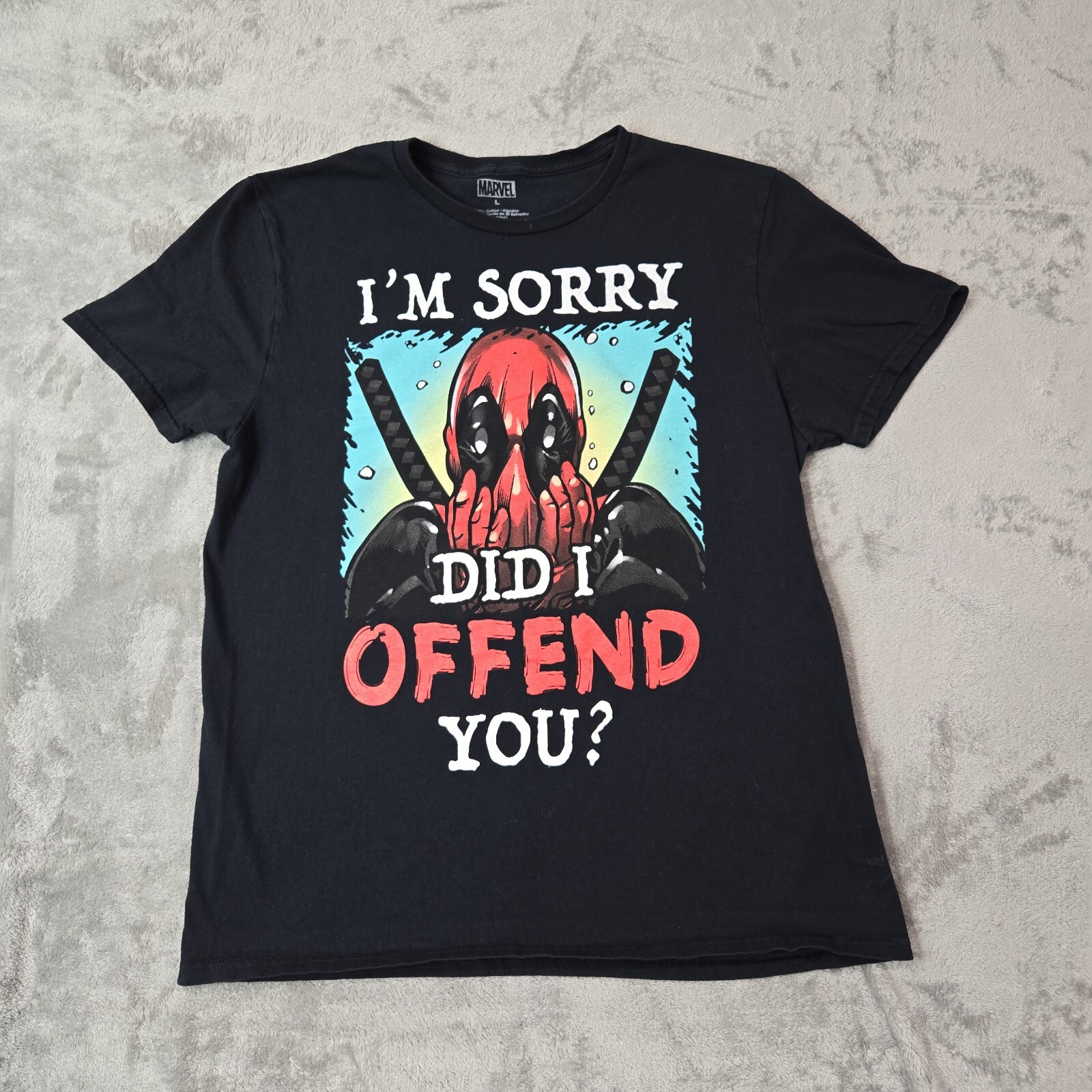 WILSON T shirt uomo Marvel Comics Deadpool taglia large nera mi dispiace di averti offeso