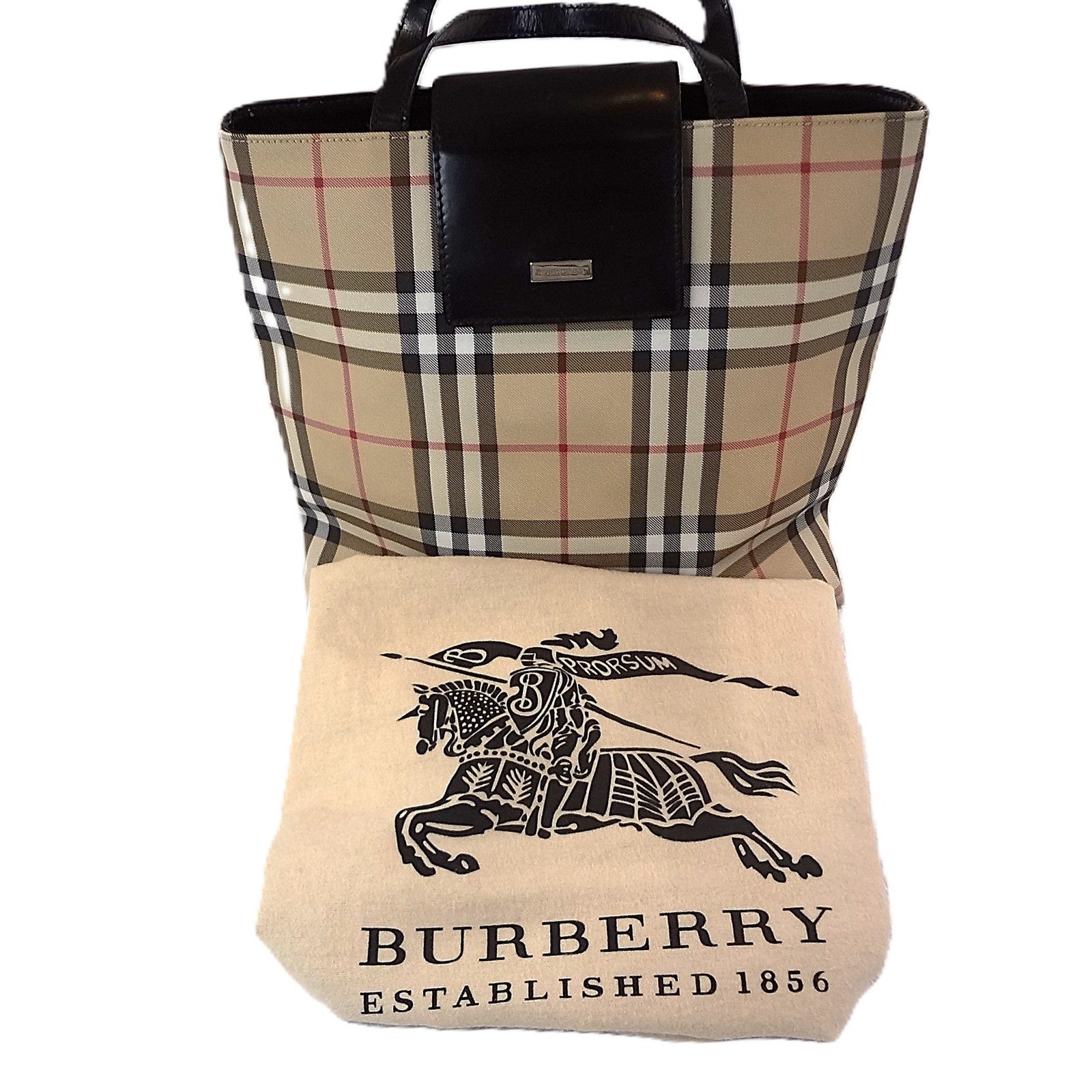 RODO Burberry London Tote Bag Nova Check Plaid Handbag Purse with Dust Bag