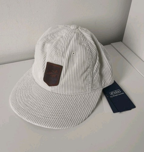 Polo Ralph Lauren Baseball Cap Cream Logo Embroidered Corduroy Hat 59cm One Size
