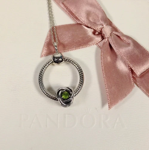 PANDORA Sterling Silver August Birthstone Eternity Circle O Pendant Set B8BSP08