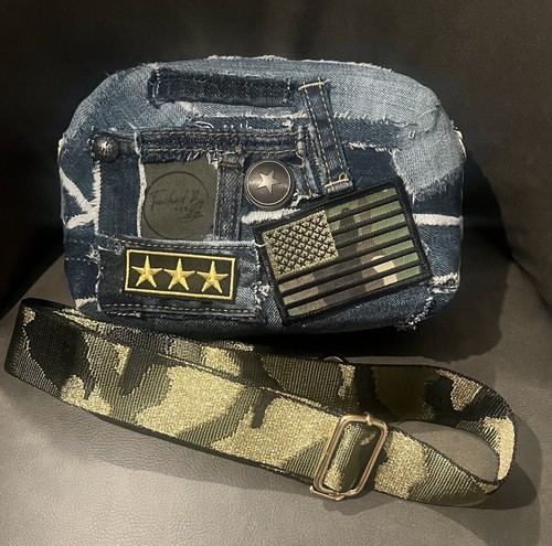 AWAY Handmade Distressed Denim  Camouflage (Camo) & Captivating Patches Crossbody.