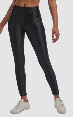 Reebok Pantaloni Leggings Donna Nero Lux High Rise Shine Pull On Taglia XS