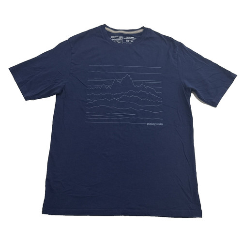 Patagonia Men XS Regular Fit Organic Cotton T shirt Blue 38538 Fitz Roy Mountain