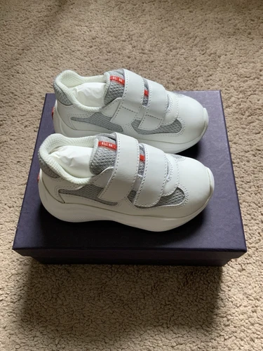 Sneakers Prada bambino America’s Cup biker pelle bianco grigio taglia 22 EU