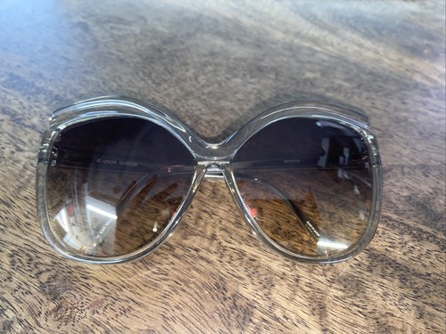 Linda Farrow Sunglasses Clear Frame Marble Brown Lens LFL 465 5