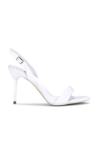 Sandali tacco alto Jeffrey Campbell Go Getter raso bianco slingback taglia 7 nuovi con scatola