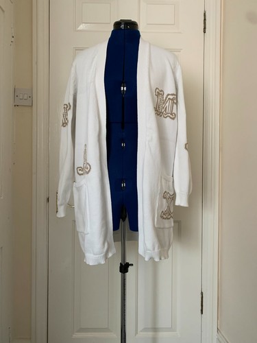 Max Mara   Cardigan bianco in cotone con lettere di marca beige (GB=M)