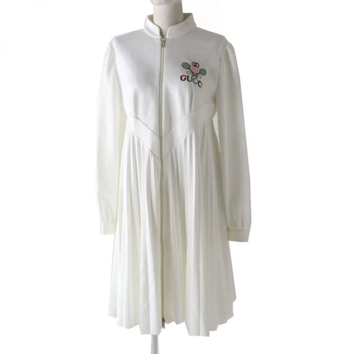 Abito GUCCI 19SS Tennis Logo Ricamato Pieghettato Bianco   Donna M   Autentico