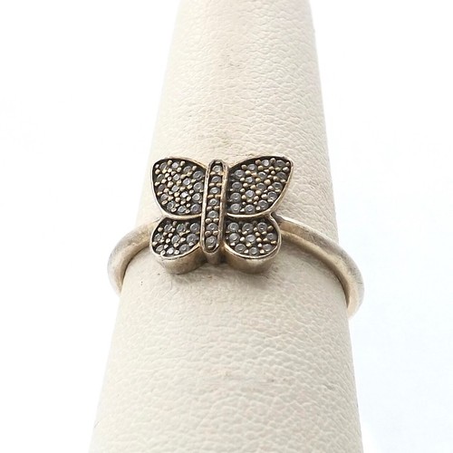 Pandora Sterling Silver Sparkling Butterfly Ring 190938 Clear Stone sz7