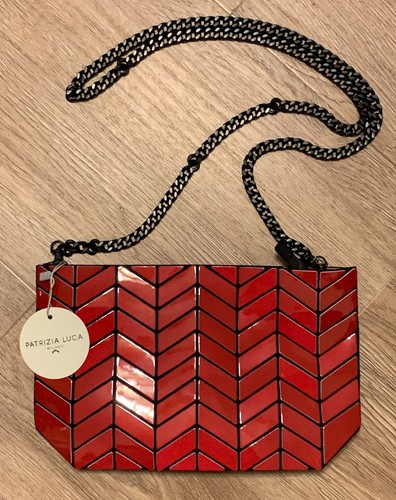 PATRIZIA PEPE NWT Patrizia Luca Geometric Crossbody Shoulder Bag Clutch Purse Red Party