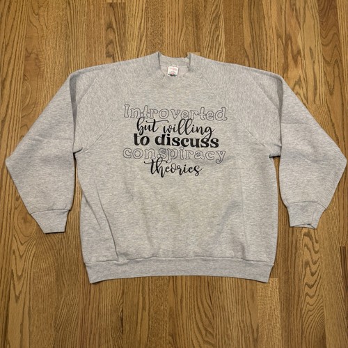 THEORY Felpa girocollo vintage teorie della cospirazione donna grande divertente grigia vintage