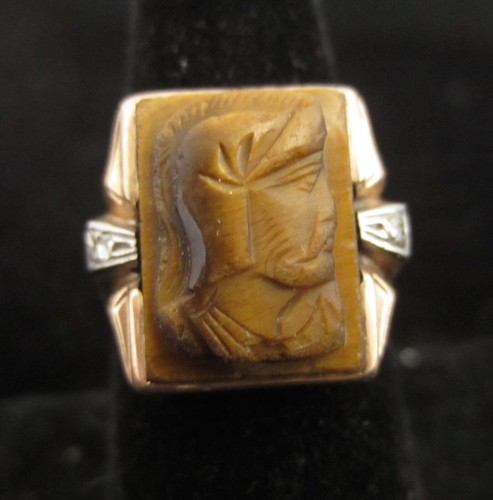 Vintage 10k Gold Roman Gladiator Signet Cameo Ring  Size 8.5