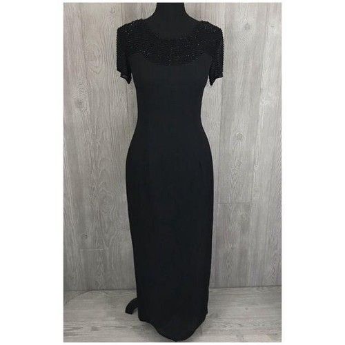 Adrianna Papell evening dress beaded top and short sleeve shoulders fitted gown
