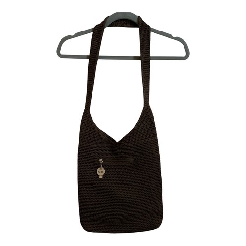 The SAK Shoulder Bag Brown Crochet Crossbody Purse 12x10x2.5 Woven G Charm